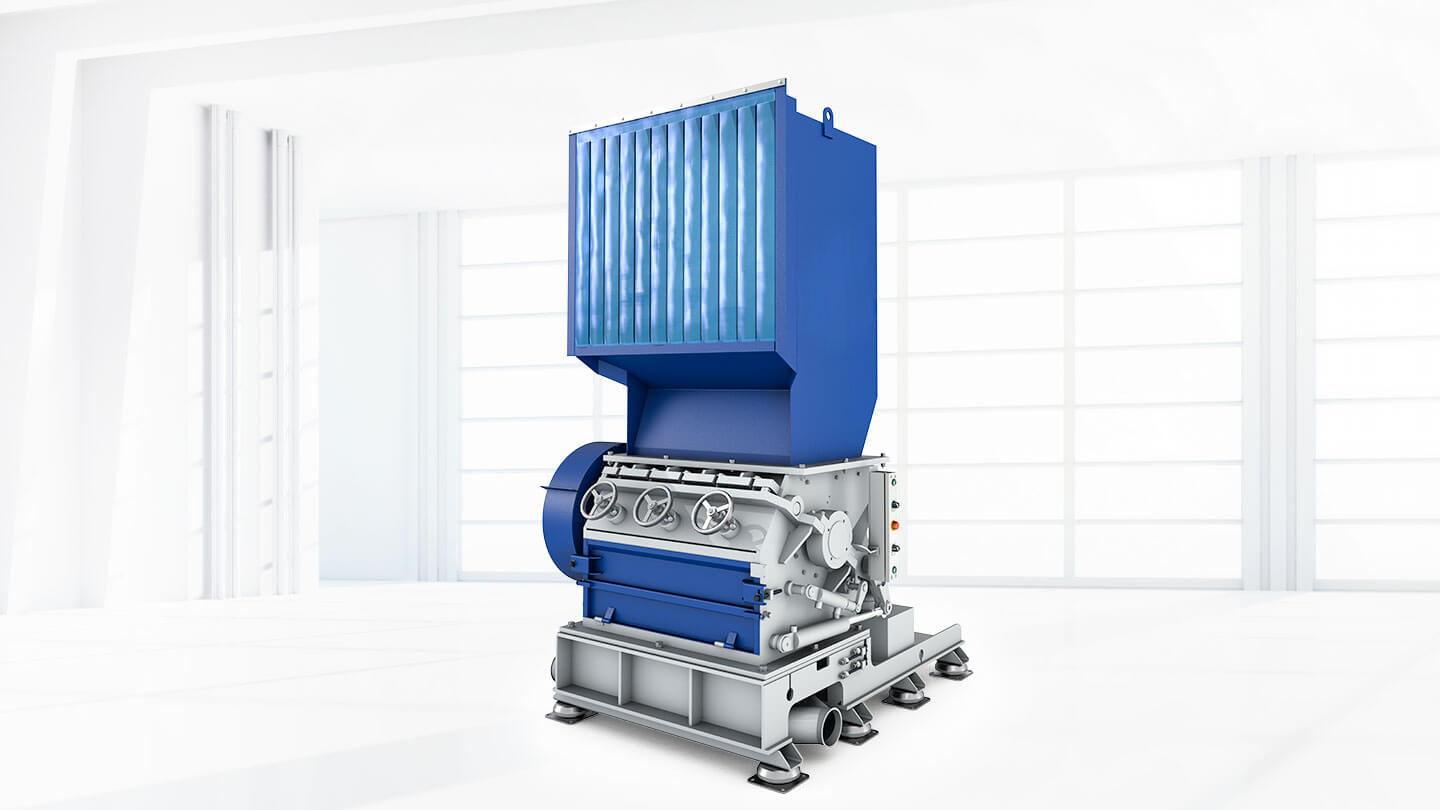 Kompakt-Schneidmühle Zerma GSE mit blauem Trichter und Rotorgehäuse